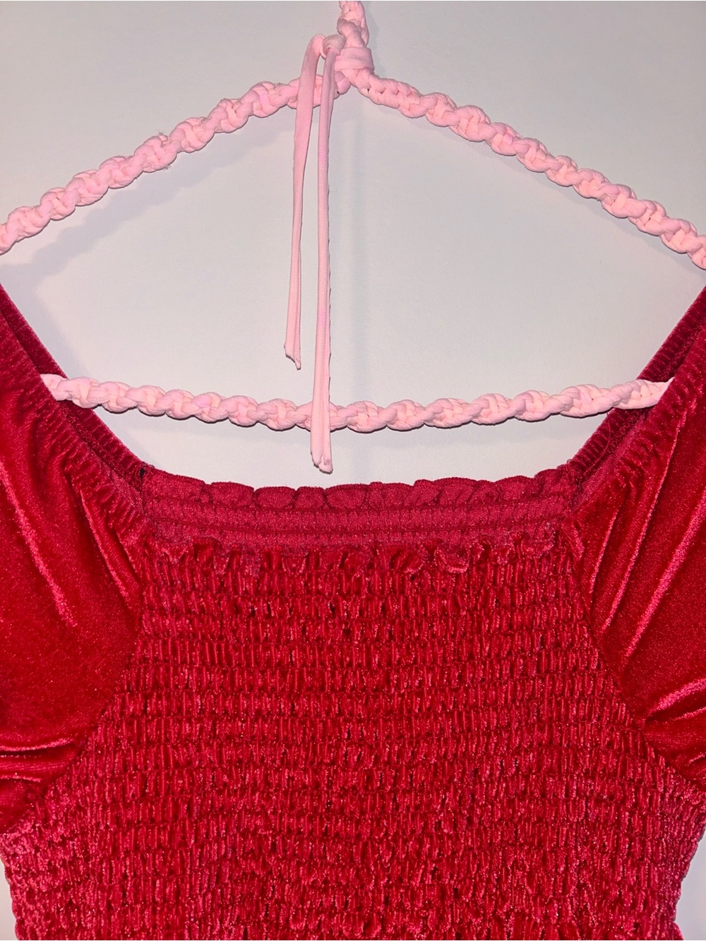 Vintage Style Red Velvet Smocked Puff Sleeve Babydoll Mini Dress - Picture 2 of 6
